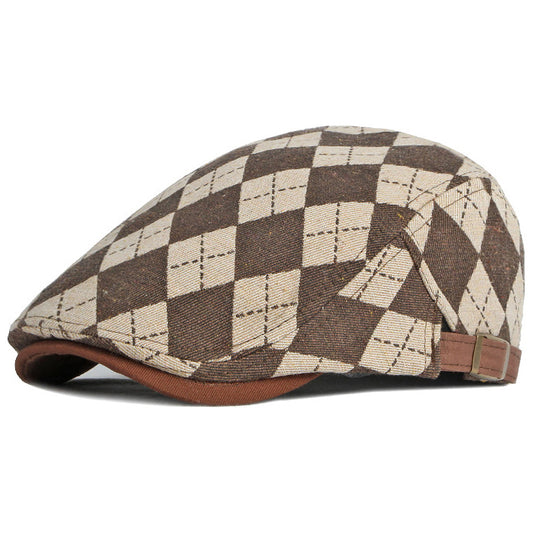 Unisex Geruite Flat Cap – Katoen & Vintage Stijl