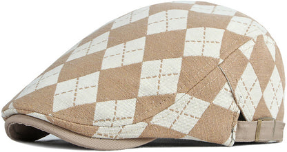 Unisex Geruite Flat Cap – Katoen & Vintage Stijl
