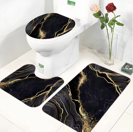 Luxe Zwart-Goud Marmer Badkamermattenset (3-delig)