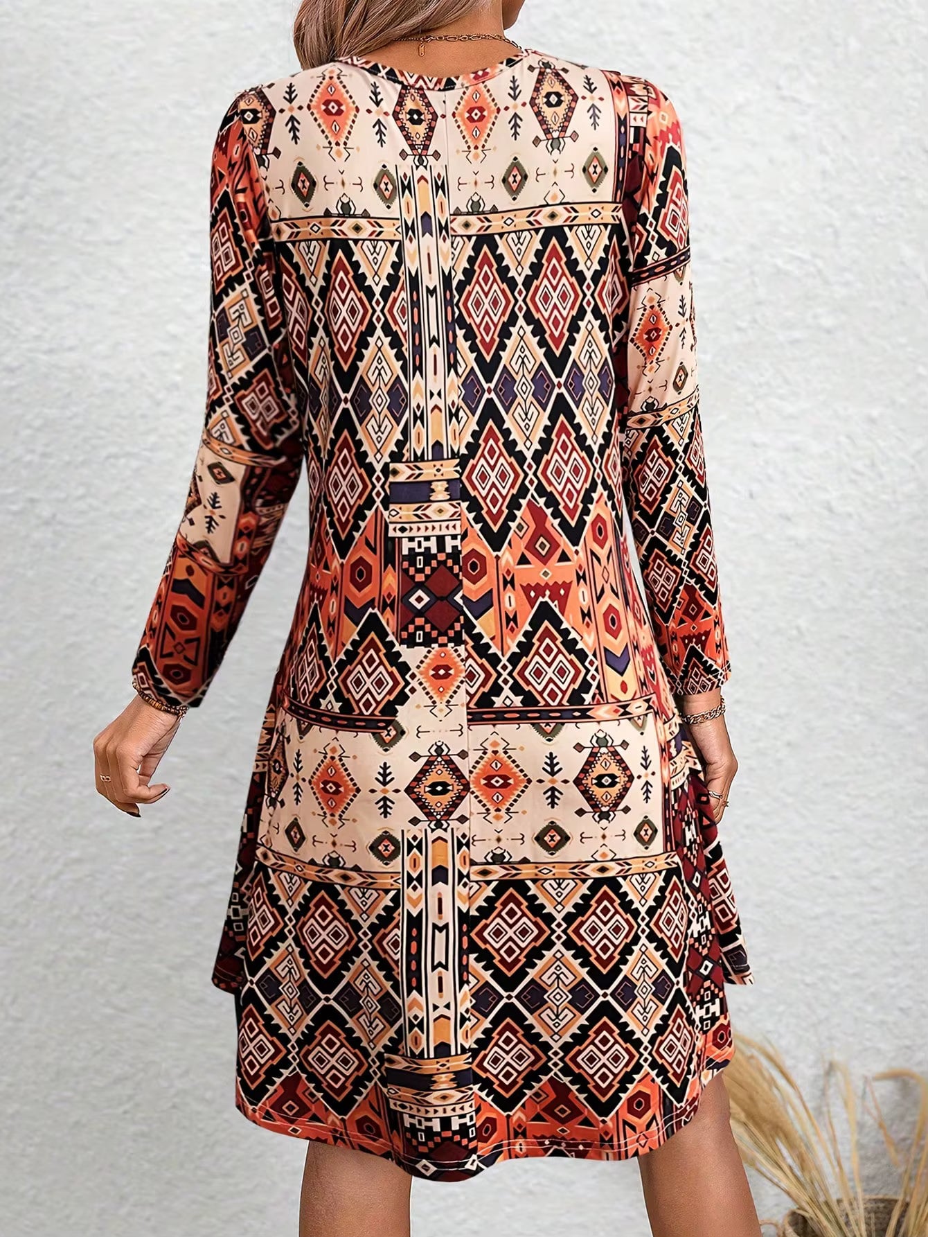 Trendy Lange Mouw Jurk met Patroon