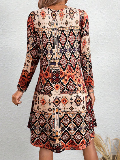 Trendy Lange Mouw Jurk met Patroon