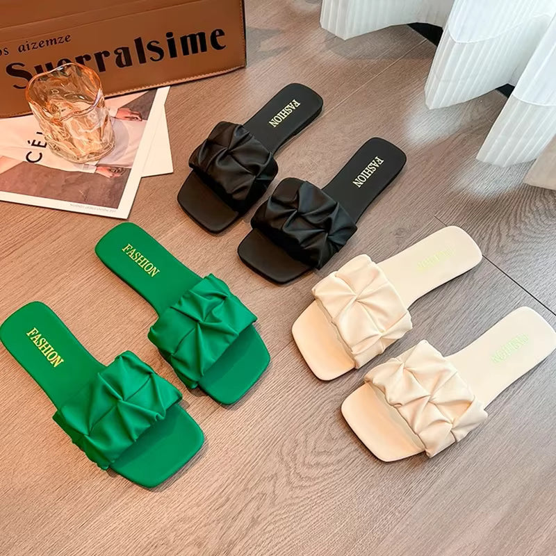 Dames Slip-On Slippers met Geplooid Design