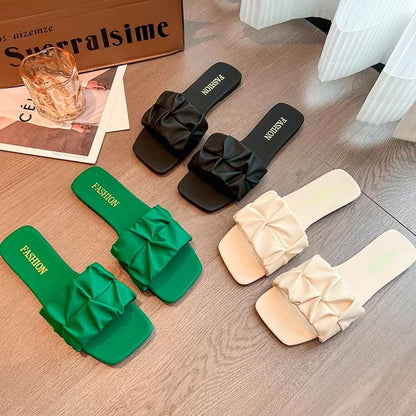 Dames Slip-On Slippers met Geplooid Design