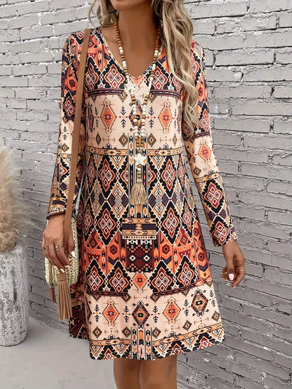 Trendy Lange Mouw Jurk met Patroon