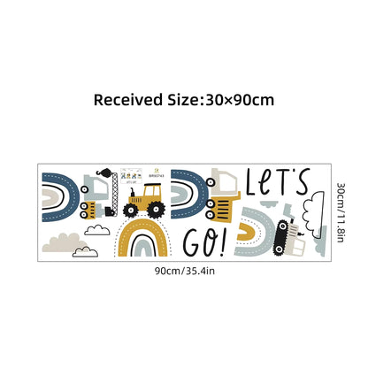 Stoere Kinderkamer Sticker – Regenboog & Voertuigen