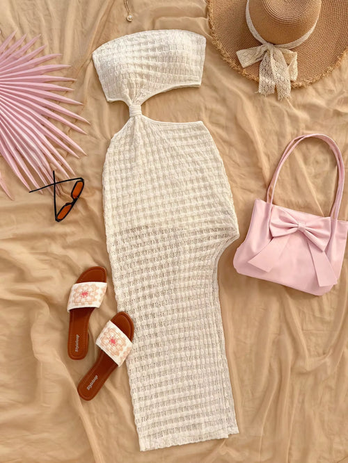 Strapless Maxi Jurk met Cut-Out