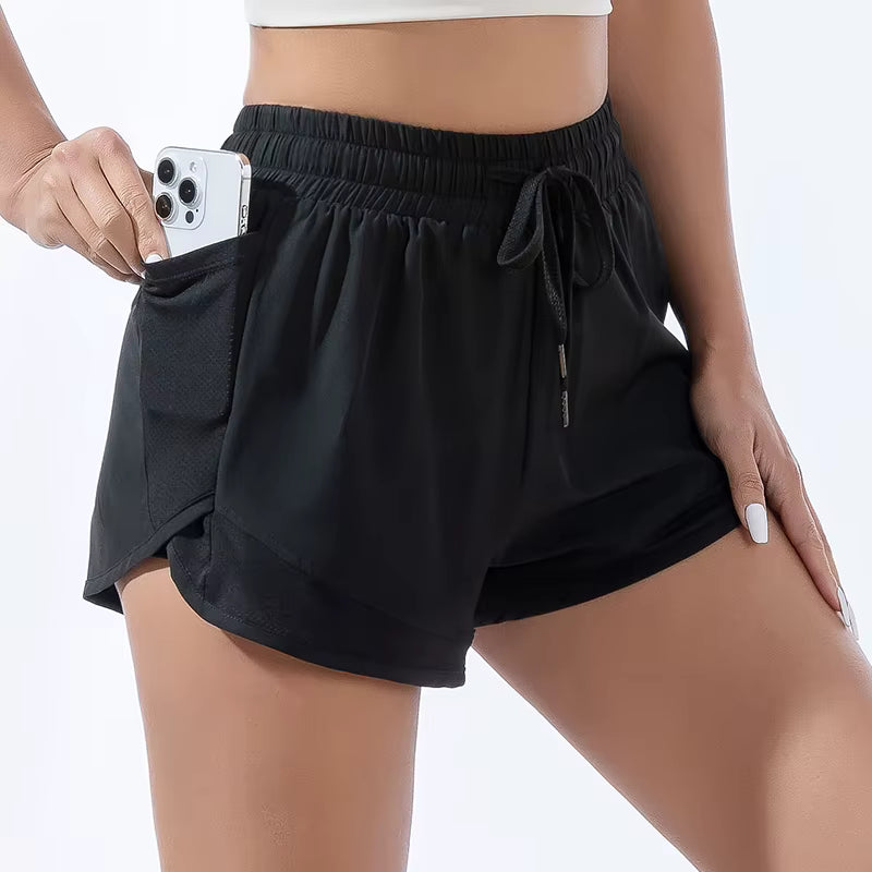 Dames Sportshorts met Hoge Taille & Binnenbroekje