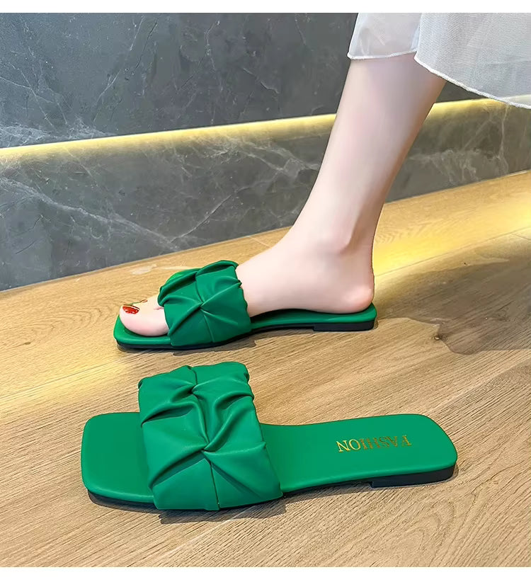 Dames Slip-On Slippers met Geplooid Design